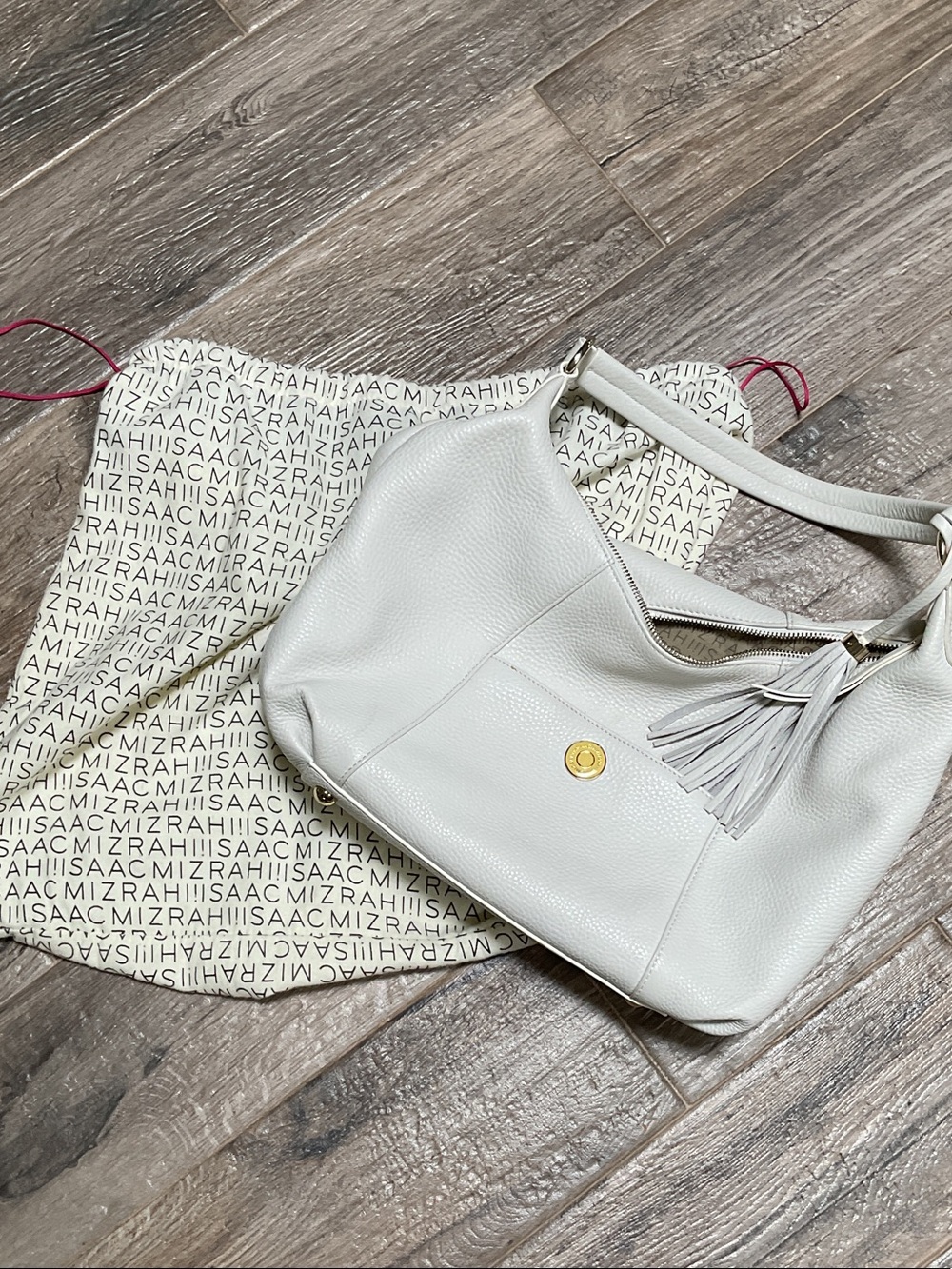 Isaac Mizrahi White Leather Shoulder Hobo with Tassel